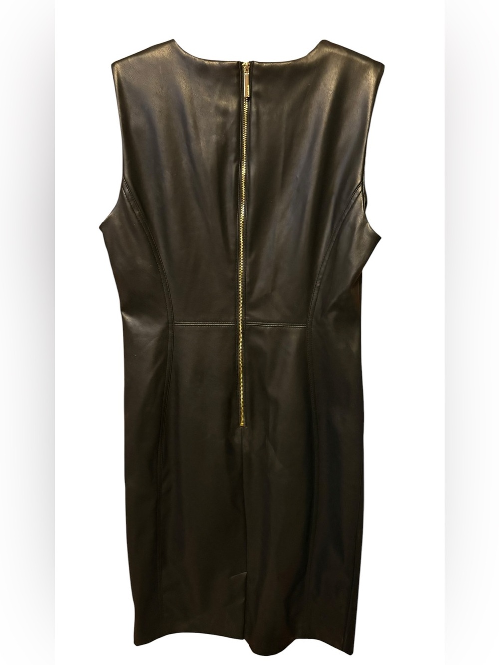 Calvin Klein Black Vegan Leather Sheath Dress Size 8 Minimalist 90s Chic Cocktai - Picture 5 of 6